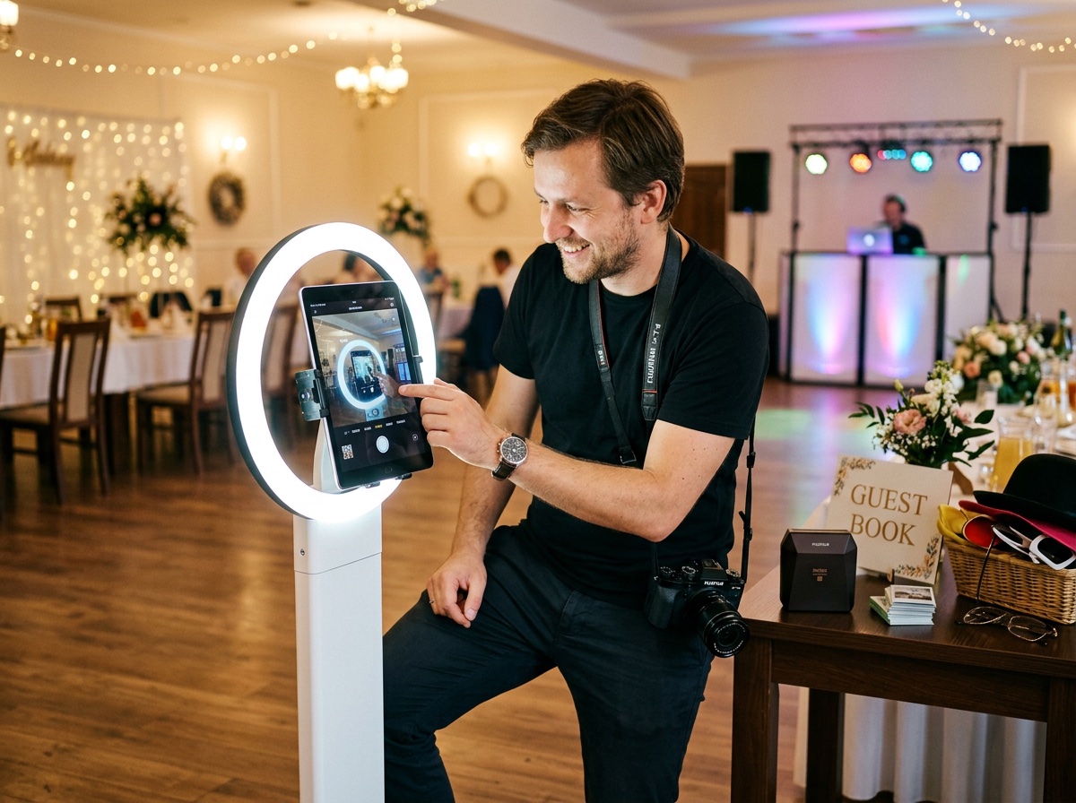 Fotograf przy stanowisku fotobudki